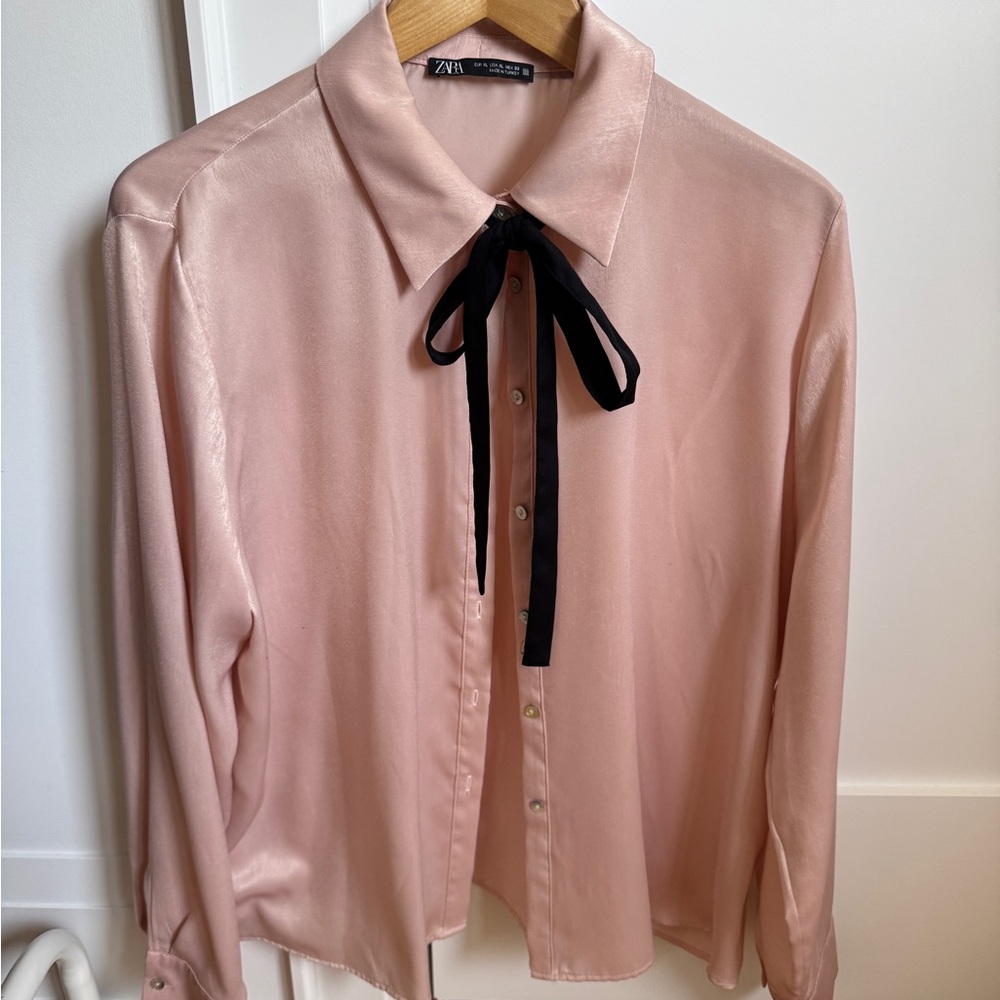 Zara Pink Button Down Shirt with Tie Front
